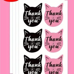 Cat Thank You Stickers in Black and Pink